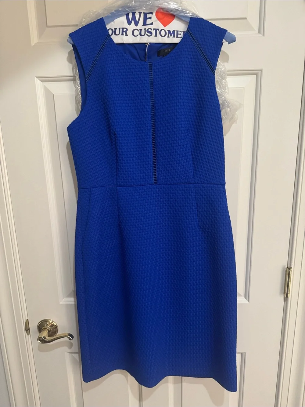 J. Crew Sleeveless Textured Blue Sheath Dress